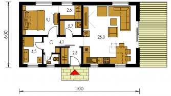 Spiegelverkehrter Entwurf | Grundriss des Erdgeschosses - BUNGALOW 220